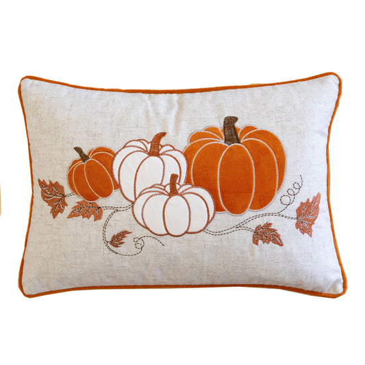 Fall Harvest Embroidered Pumpkin Throw Pillow