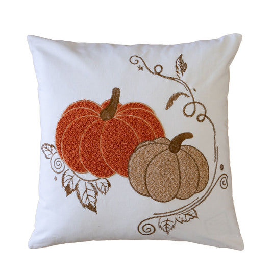 Autumn Harvest Embroidered Pumpkin Throw Pillow