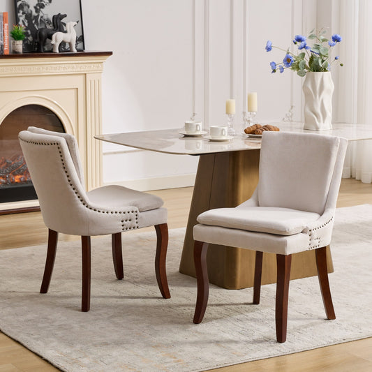 Modern Curved Upholstered Chenille Fabric Dining Chairs (Set of 2)