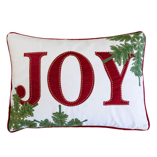 Joy Embroidered Christmas Throw Pillow