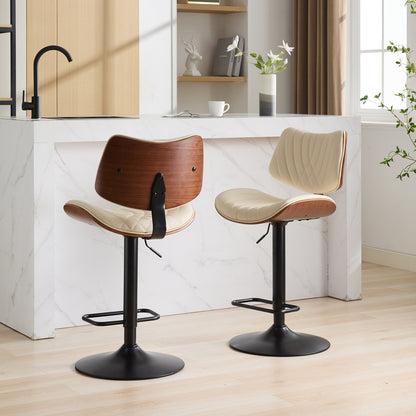Walnut Bentwood Mid-Century Adjustable Bar Stool (Set of 2)