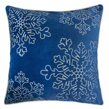 Velvet Holiday Throw Pillow with Snowflake Embroidery and Insert