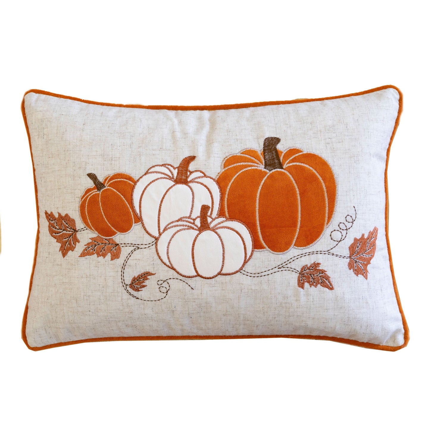 Fall Harvest Embroidered Pumpkin Throw Pillow