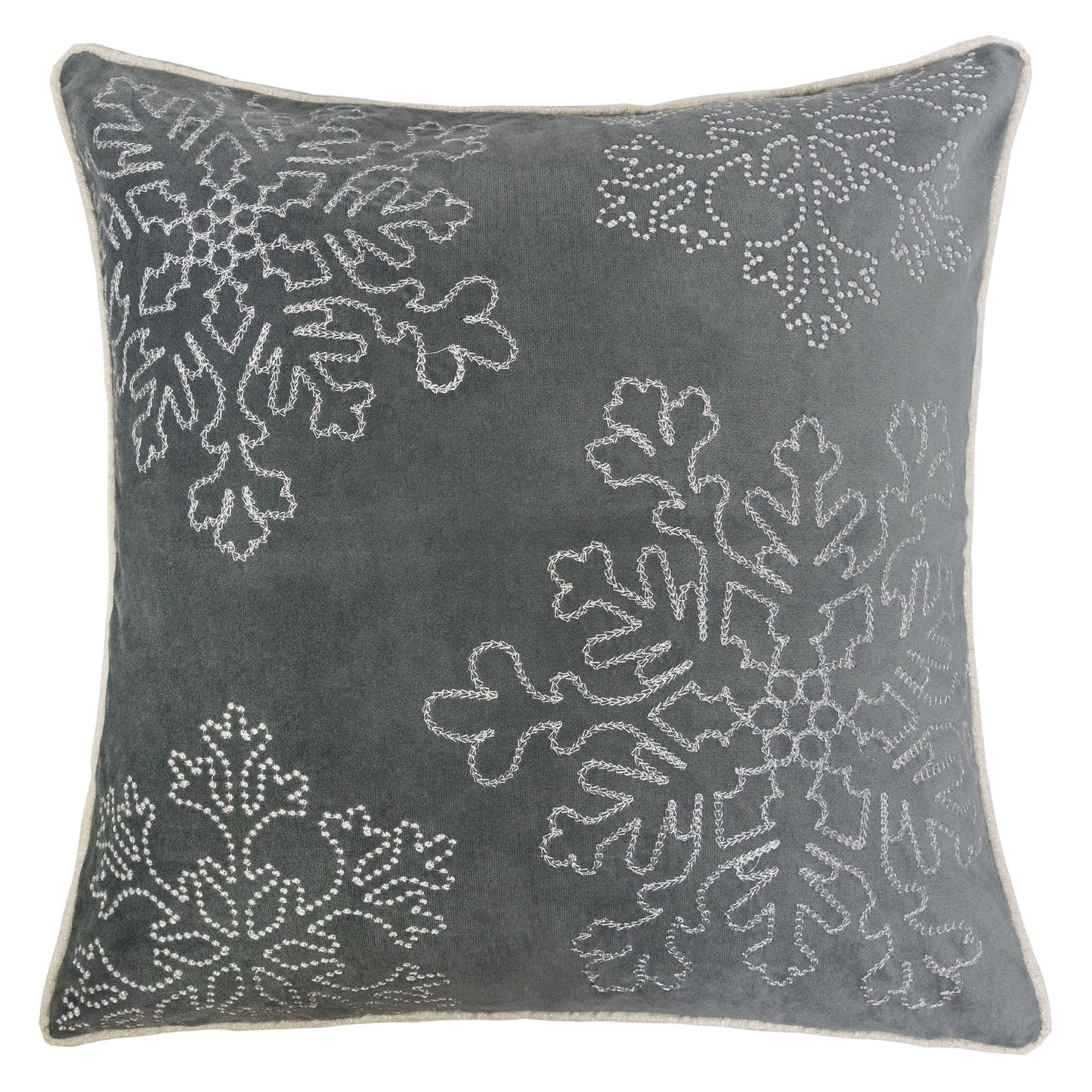 Velvet Holiday Throw Pillow with Snowflake Embroidery and Insert