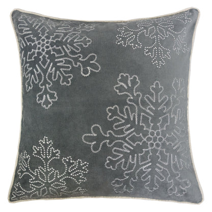 Velvet Holiday Throw Pillow with Snowflake Embroidery and Insert