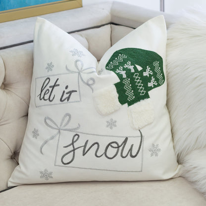 Let It Snow Throw Pillow with Knit Hat Design and Insert