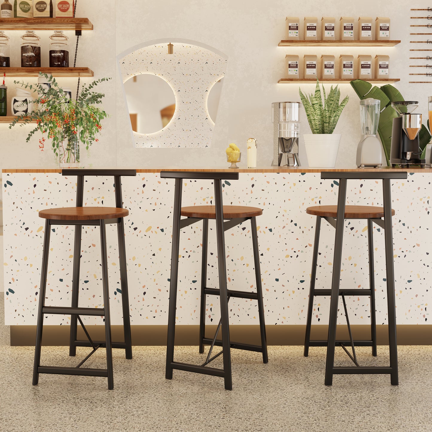 Modern Armless Counter Height Bar Stools (Set of 3)