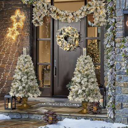 4-Piece Set Pre-Lit Artificial Christmas Entrance Trees