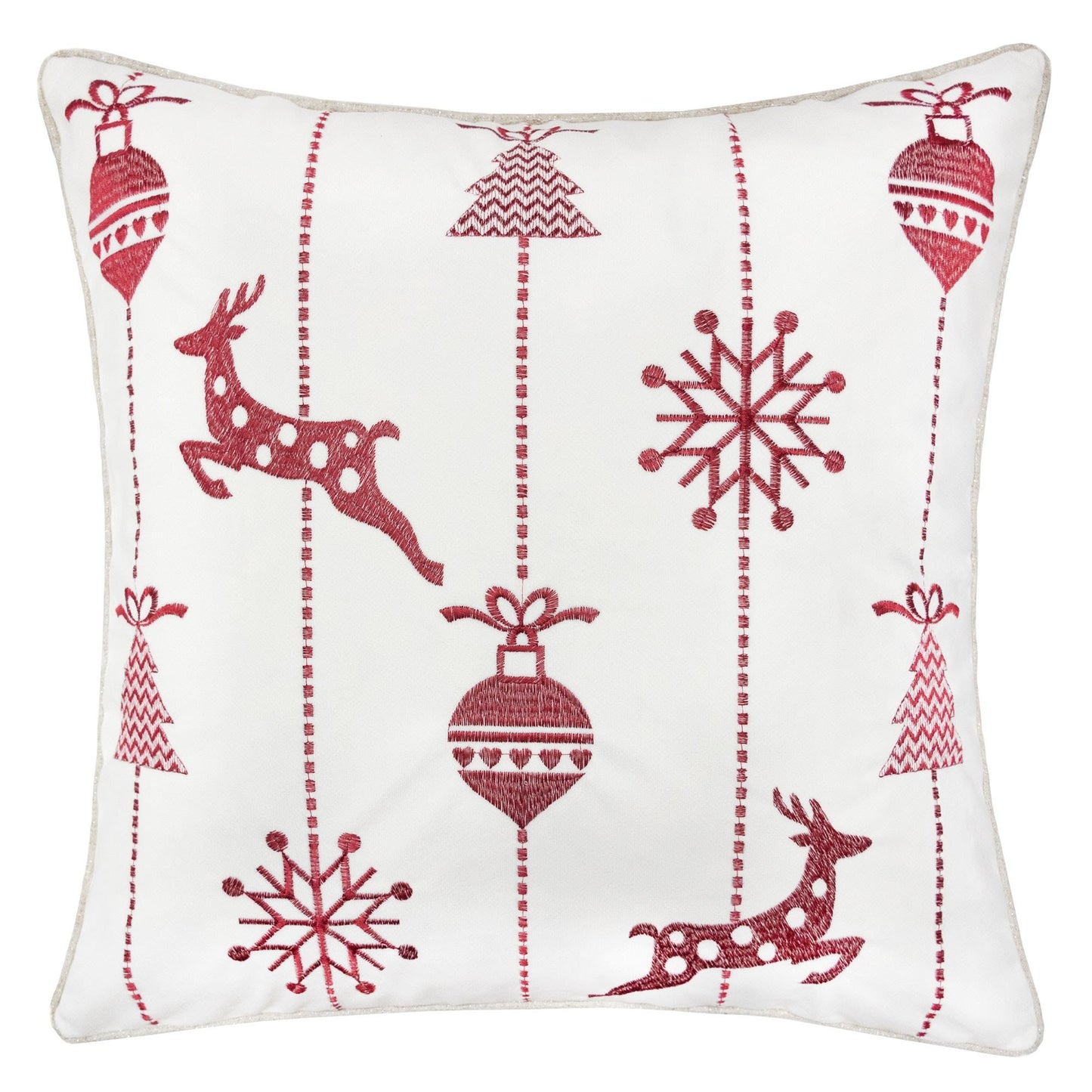 Festive Holiday Embroidered Pillow