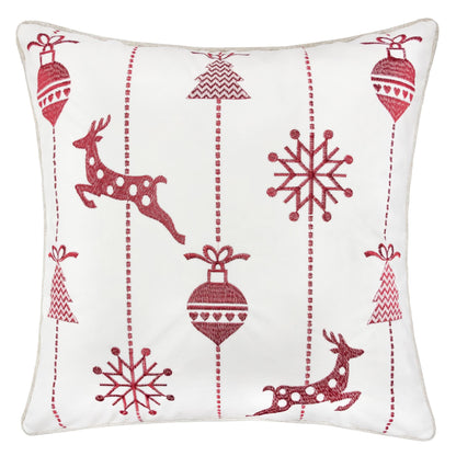 Festive Holiday Embroidered Pillow