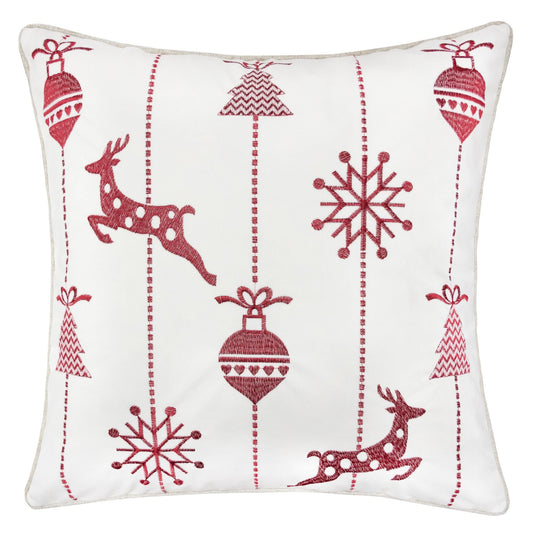 Festive Holiday Embroidered Pillow