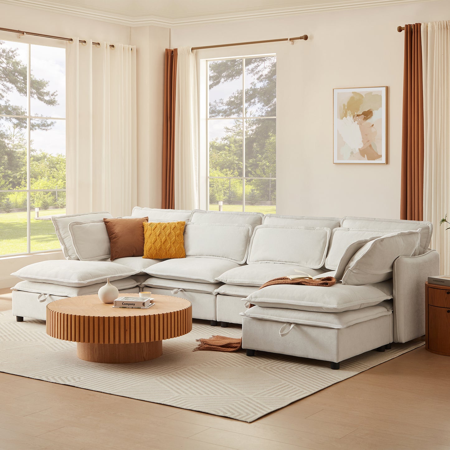 U Shape Modern Washable Cloud Modular Sofa 6 Seater + Storage