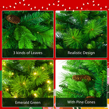 Pre-Lit 6FT Artificial Christmas Tree, Garland & Wreath with Pine Cones