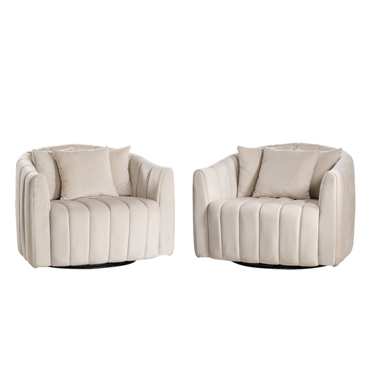 360° Swivel Accent Velvet Barrel Chair with 3 Pillows