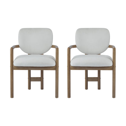 Modern Wood Accent Upholstered Dining Arm Chairs (Set Of 2)