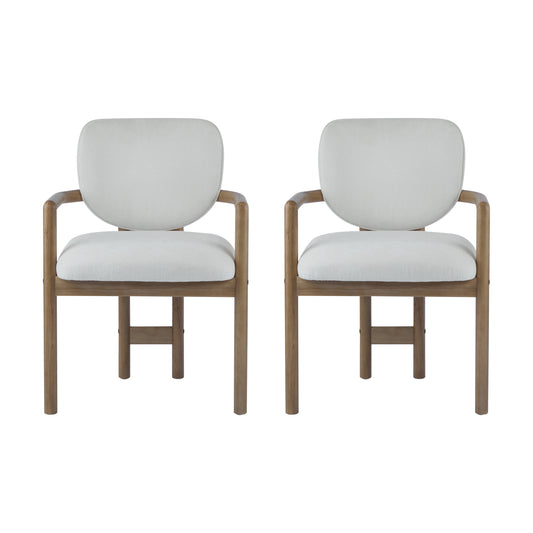 Modern Wood Accent Upholstered Dining Arm Chairs (Set Of 2)