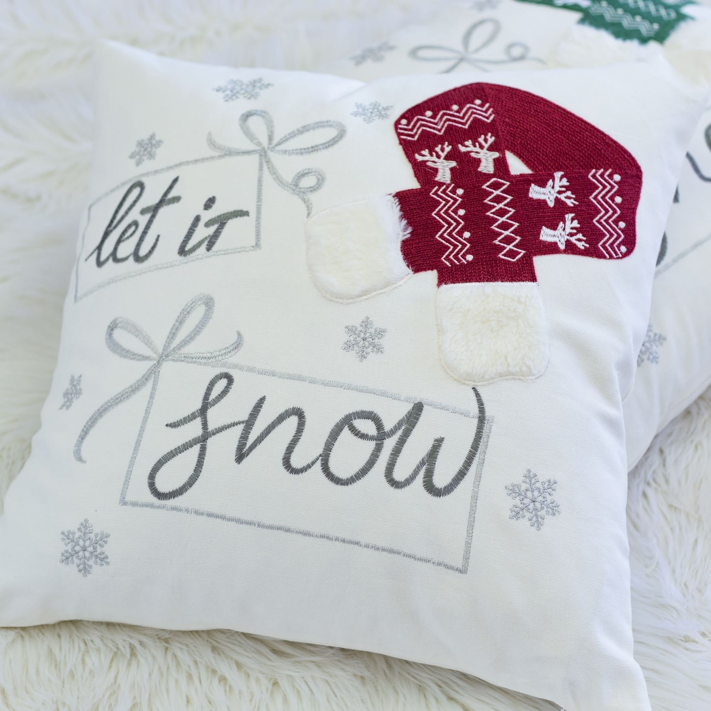 Let It Snow Throw Pillow with Knit Hat Design and Insert