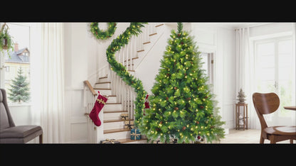 Pre-Lit 6FT Artificial Christmas Tree, Garland & Wreath with Pine Cones
