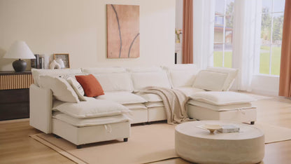 U Shape Modern Washable Cloud Modular Sofa 6 Seater + Storage