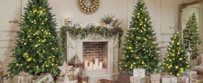 Set of 3 Pre-Lit Green Pine Artificial Christmas Tree, (4 FT/6 FT/8 FT)